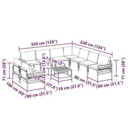 vidaXL Gartensofa-set mit Kissen 10 pcs Schwarz Stahl