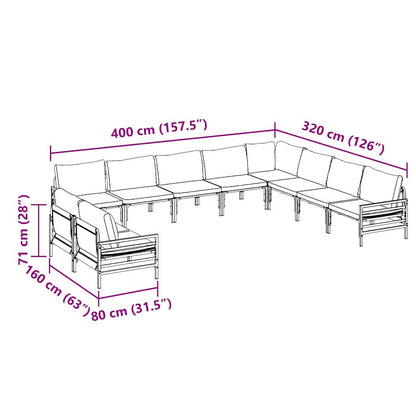 vidaXL Gartensofa-set mit Kissen 10 pcs Schwarz Stahl