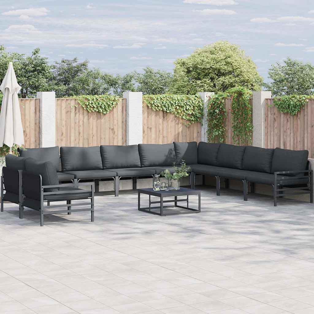 Gartensofa-set mit Kissen 11 pcs Schwarz Stahl
