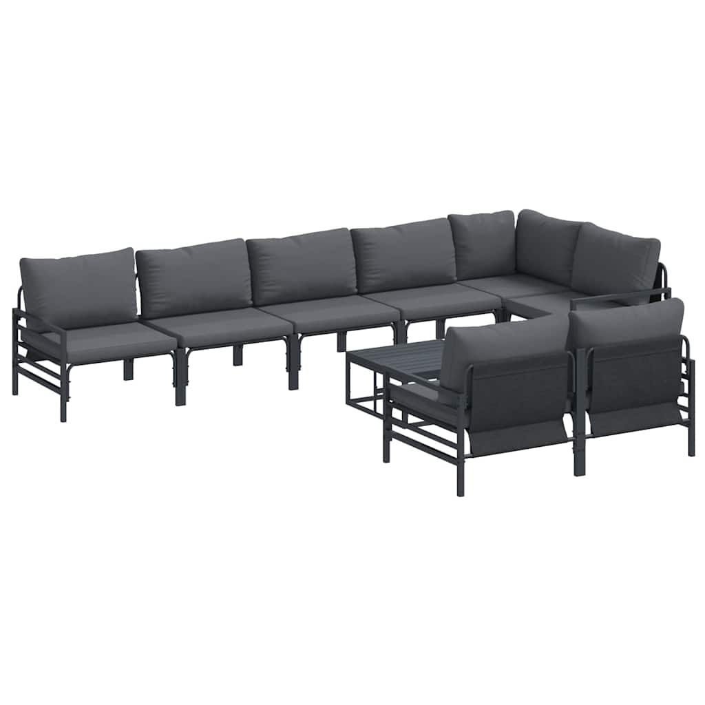 Gartensofa-set mit Kissen 9 pcs Schwarz Stahl