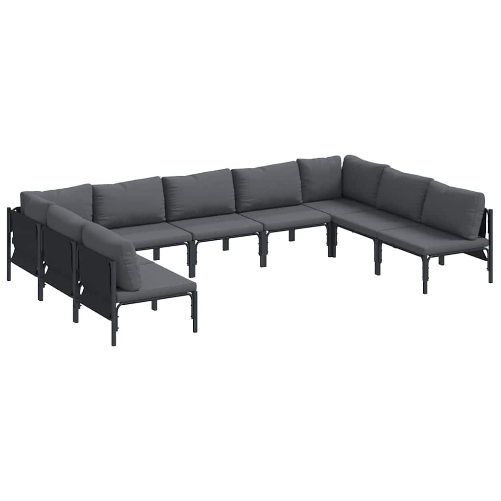 Gartensofa-set mit Kissen 9 pcs Schwarz Stahl