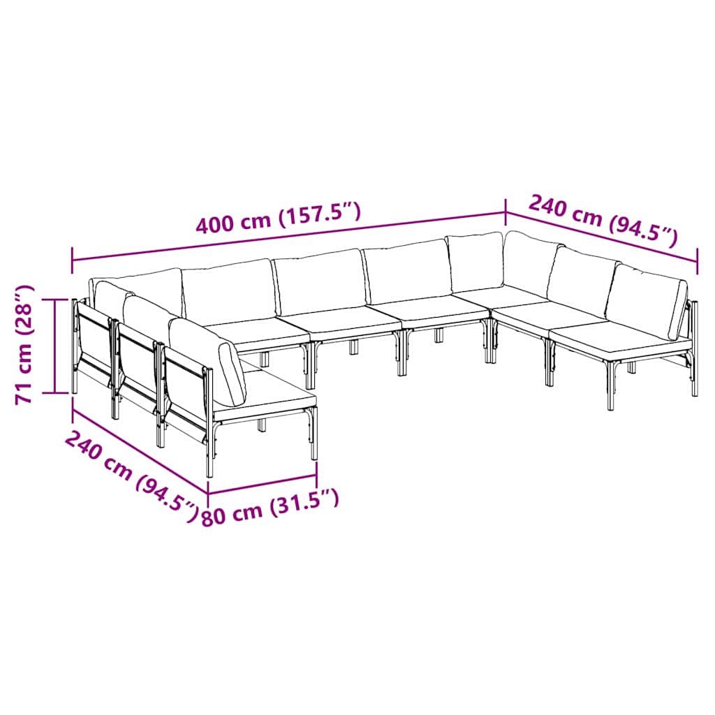 Gartensofa-set mit Kissen 9 pcs Schwarz Stahl