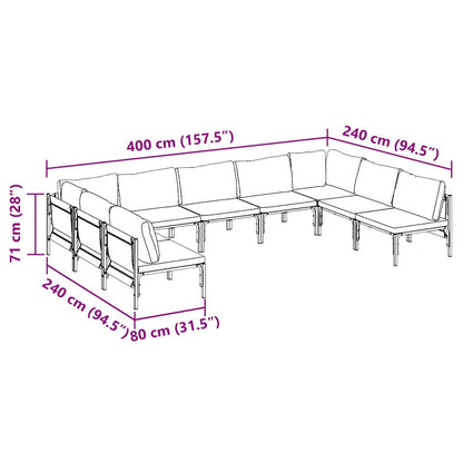 Gartensofa-set mit Kissen 9 pcs Schwarz Stahl
