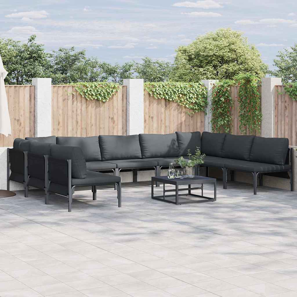 Gartensofa-set mit Kissen 10 pcs Schwarz Stahl