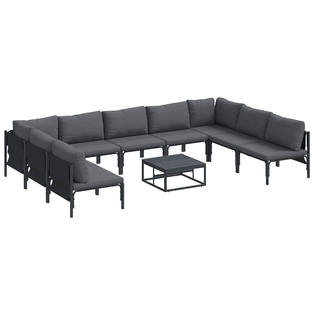Gartensofa-set mit Kissen 10 pcs Schwarz Stahl