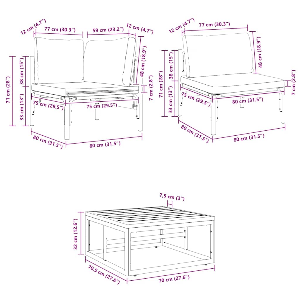 vidaXL Gartensofa-set mit Kissen 10 pcs Schwarz Stahl