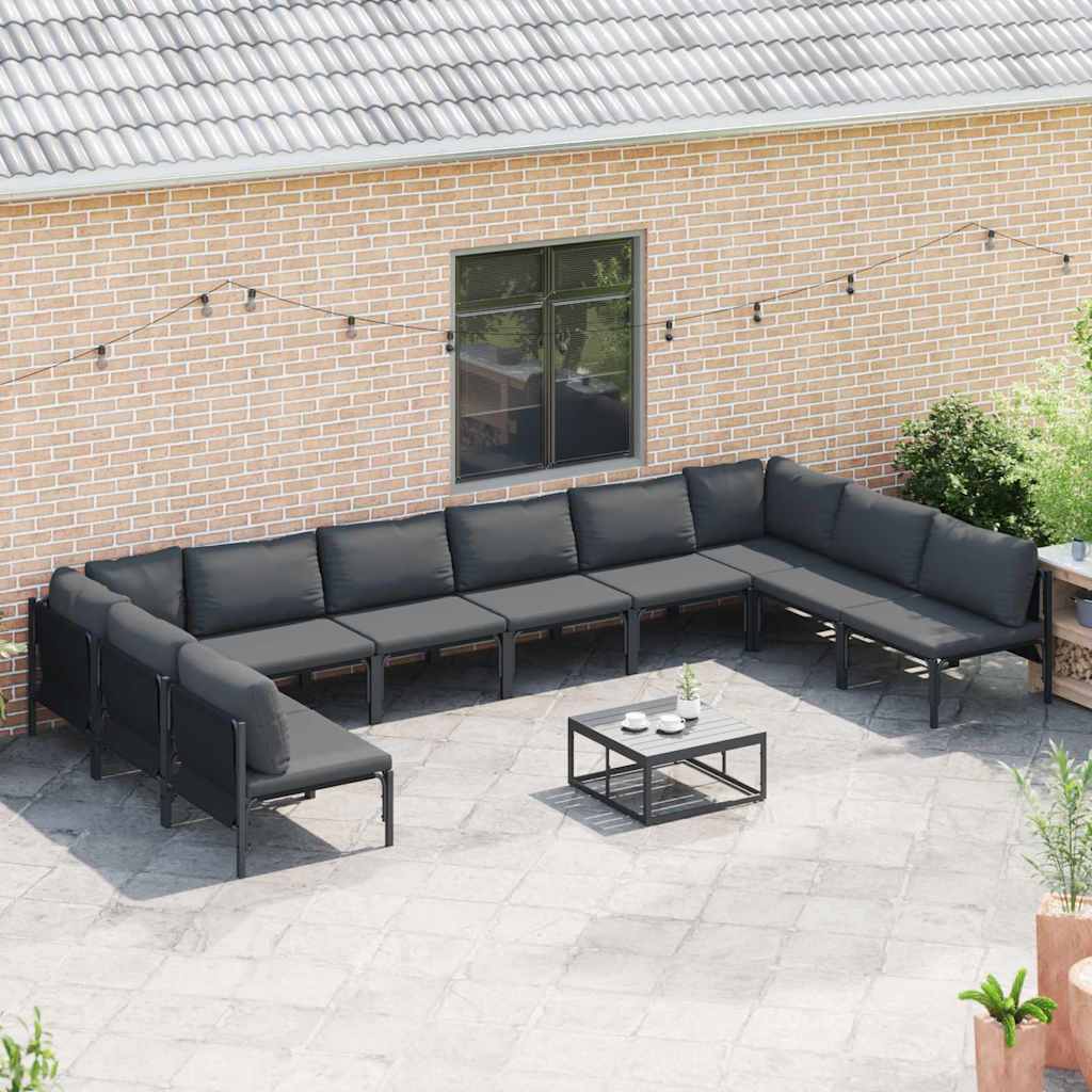 Gartensofa-set mit Kissen 11 pcs Schwarz Stahl