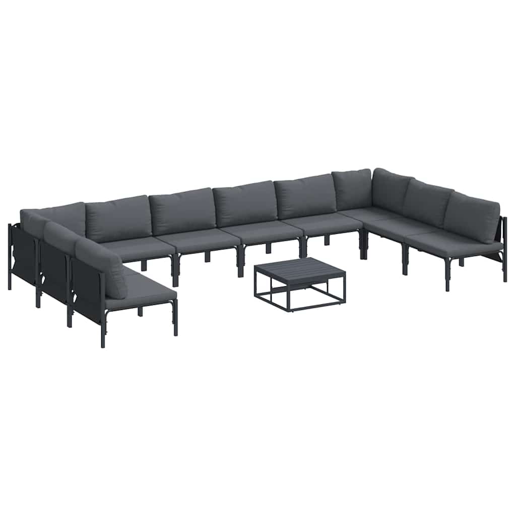 Gartensofa-set mit Kissen 11 pcs Schwarz Stahl