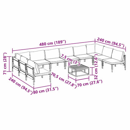 Gartensofa-set mit Kissen 11 pcs Schwarz Stahl