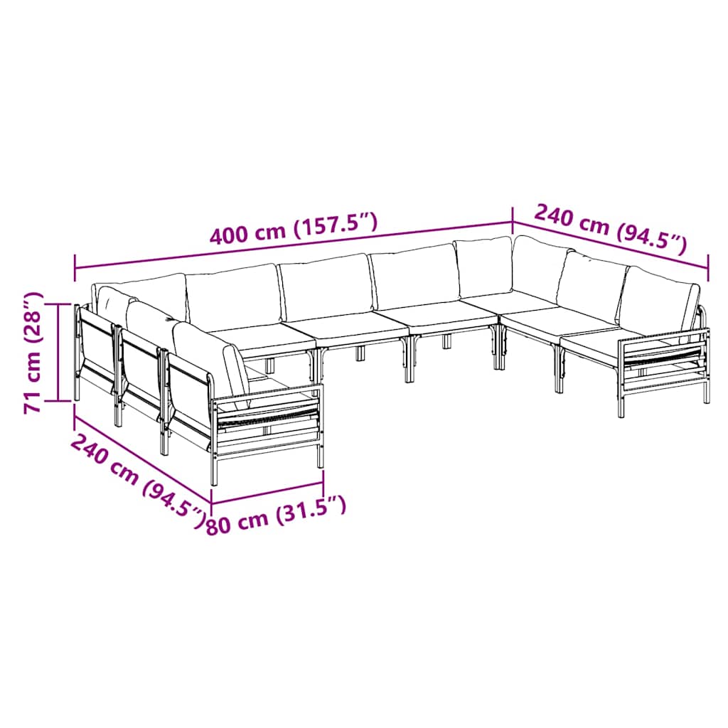 vidaXL Gartensofa-set mit Kissen 9 pcs Schwarz Stahl