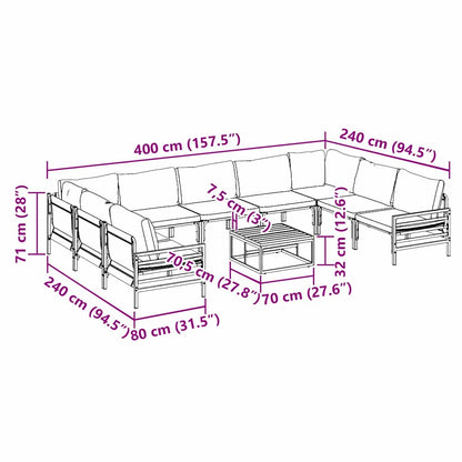 vidaXL Gartensofa-set mit Kissen 10 pcs Schwarz Stahl