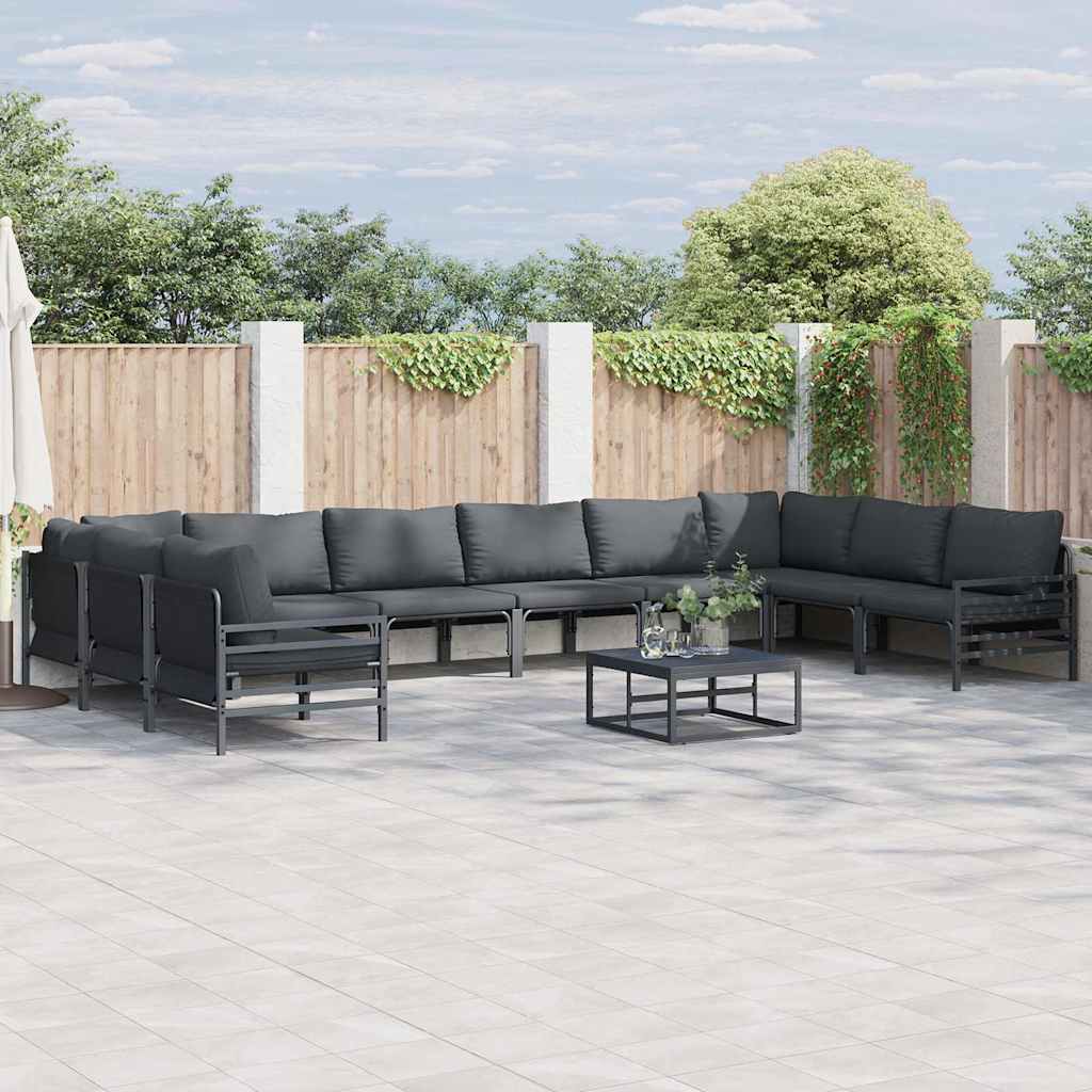 Gartensofa-set mit Kissen 10 pcs Schwarz Stahl