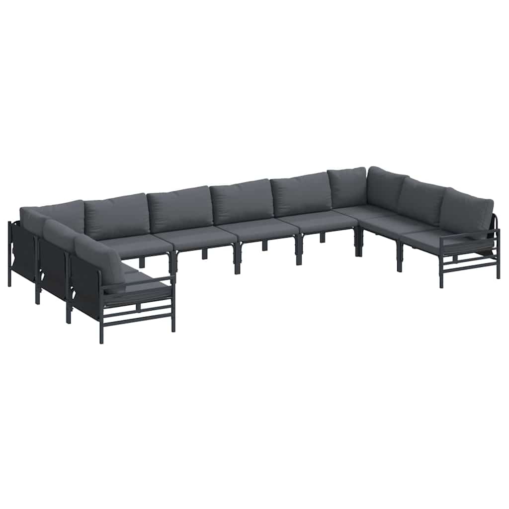 Gartensofa-set mit Kissen 10 pcs Schwarz Stahl