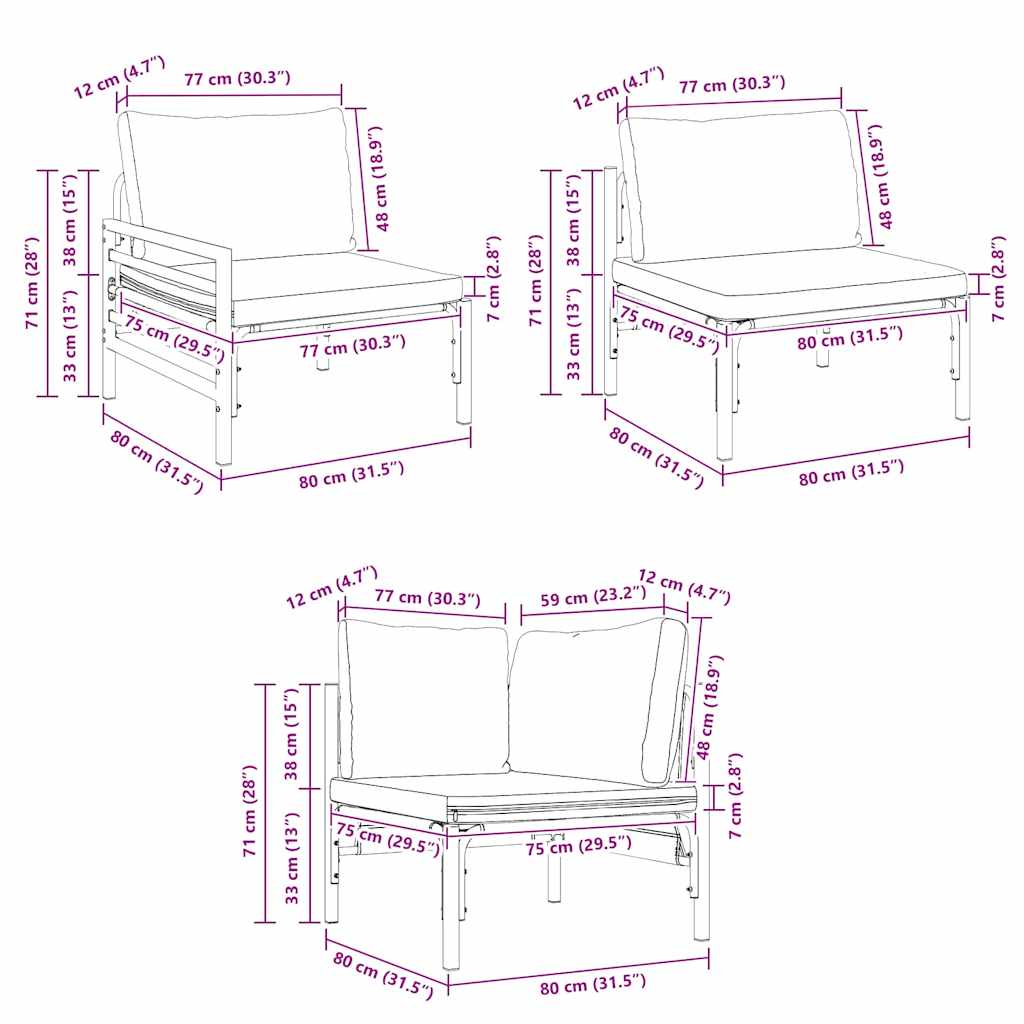 vidaXL Salon de jardin avec coussins 10 pcs Acier Noir
