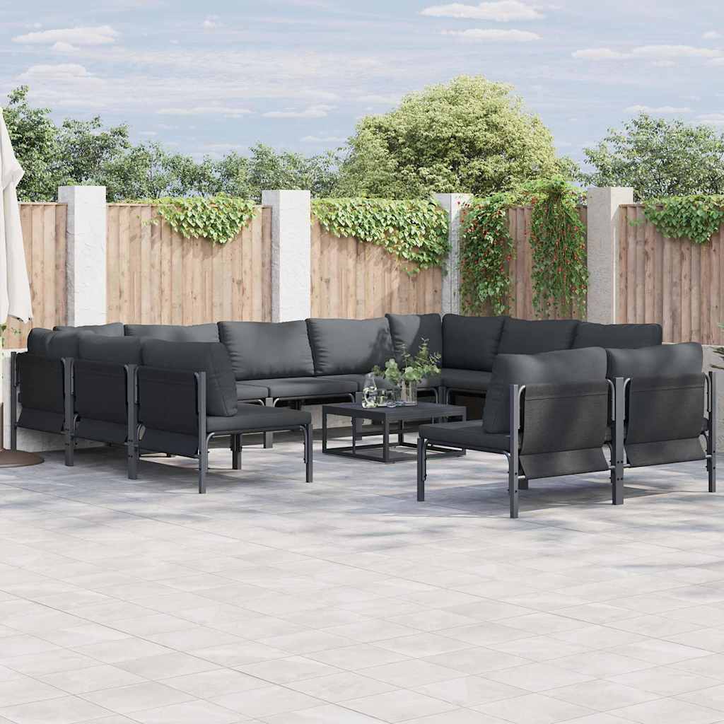 Gartensofa-set mit Kissen 11 pcs Schwarz Stahl