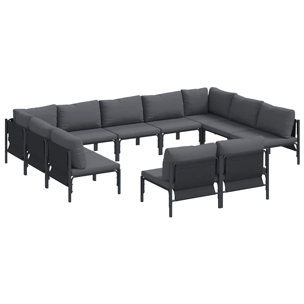 Gartensofa-set mit Kissen 11 pcs Schwarz Stahl