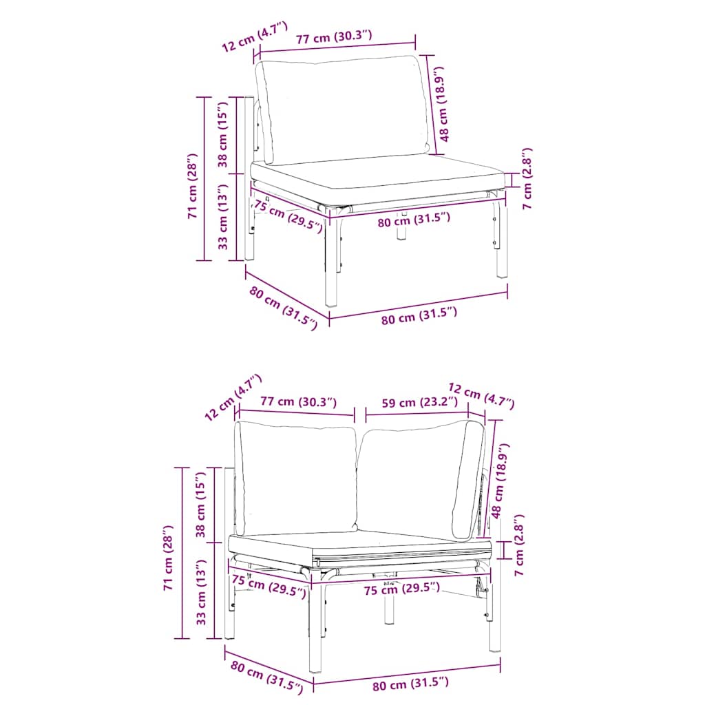 Gartensofa-set mit Kissen 11 pcs Schwarz Stahl