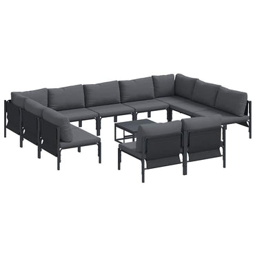 vidaXL Salon de jardin avec coussins 12 pcs Noir Acier