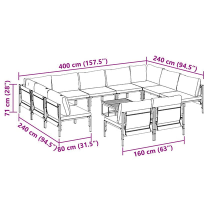 vidaXL Gartensofa-set mit Kissen 12 pcs Schwarz Stahl