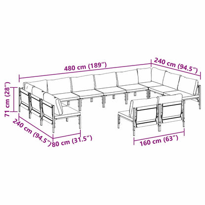 vidaXL Gartensofa-set mit Kissen 12 pcs Schwarz Stahl