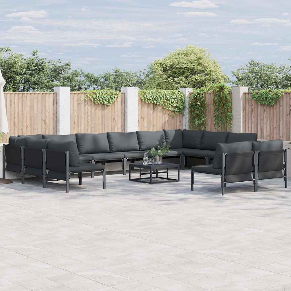 Gartensofa-set mit Kissen 13 pcs Schwarz Stahl