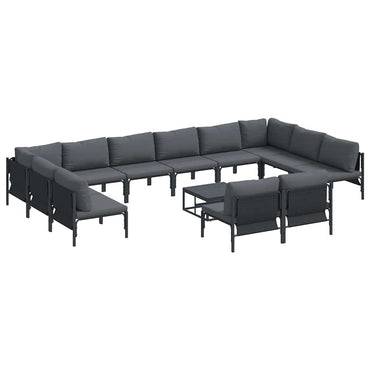 vidaXL Salon de jardin avec coussins 13 pcs Acier noir