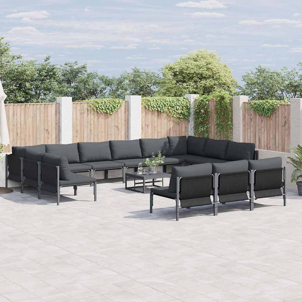 Gartensofa-set mit Kissen 13 pcs Schwarz Stahl