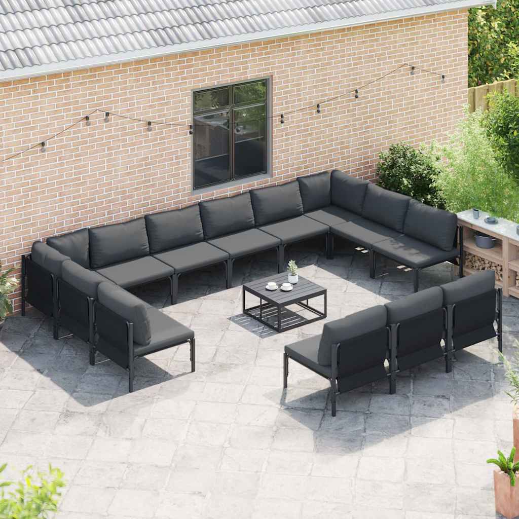 Gartensofa-set mit Kissen 13 pcs Schwarz Stahl