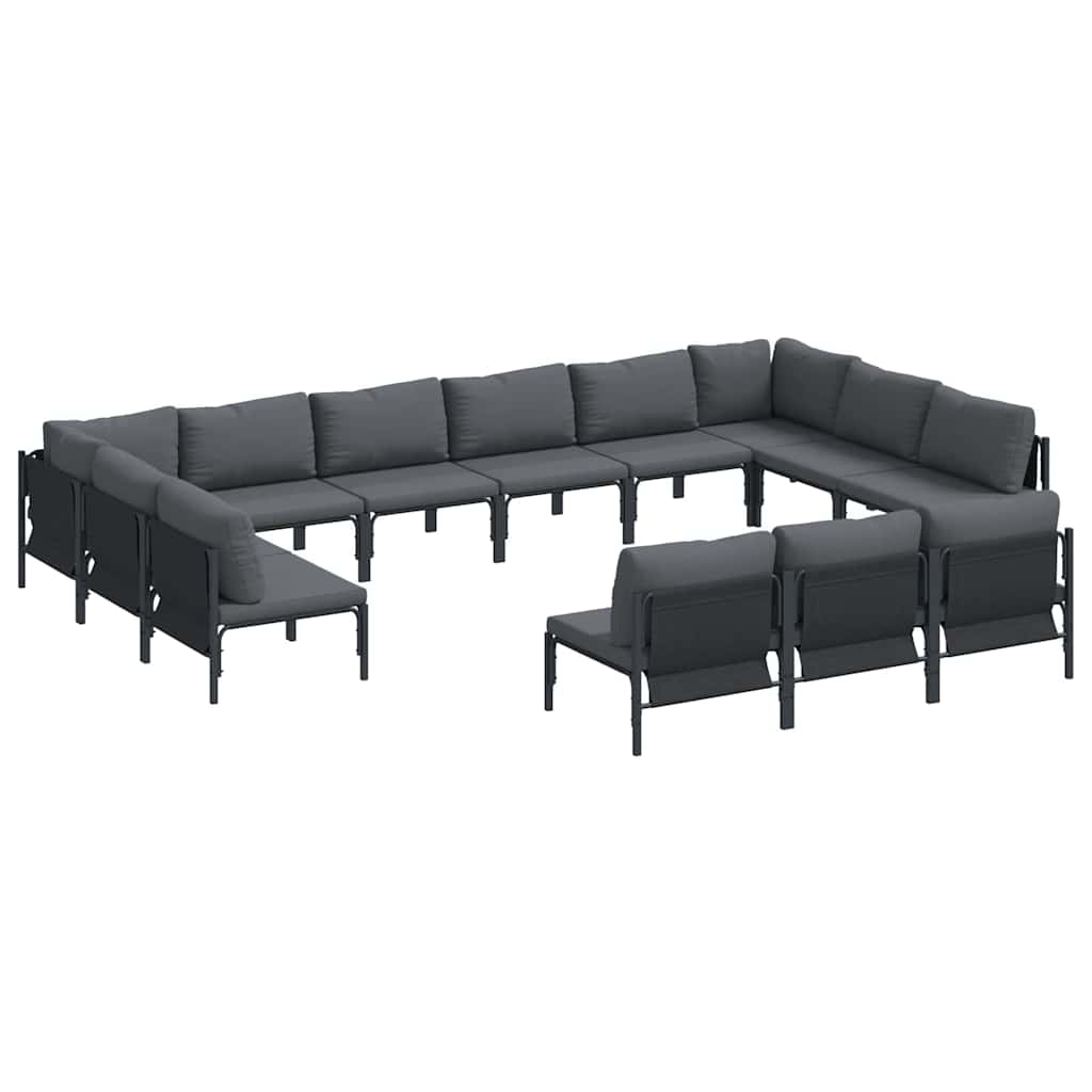 Gartensofa-set mit Kissen 13 pcs Schwarz Stahl