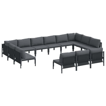 vidaXL Salon de jardin avec coussins 13 pcs Noir Acier