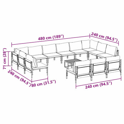vidaXL Gartensofa-set mit Kissen 14 pcs Schwarz Stahl