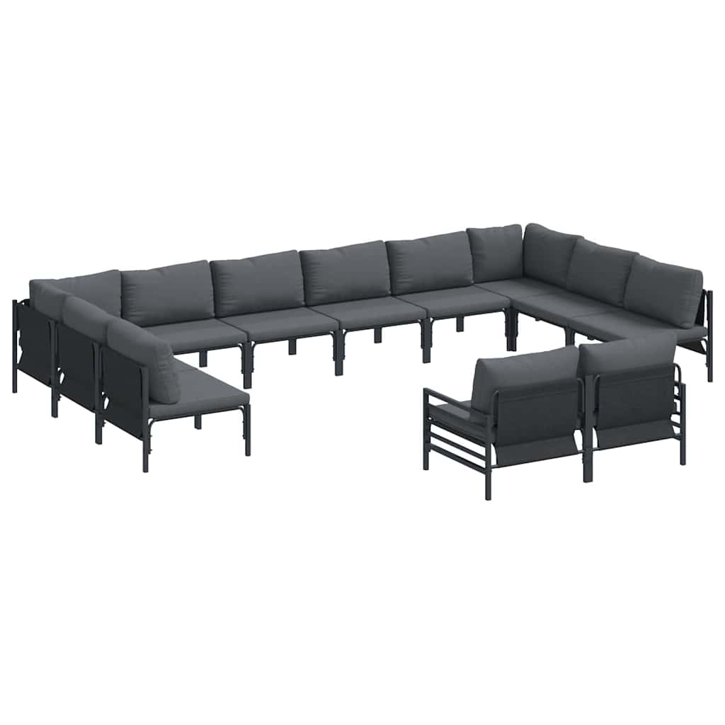 Gartensofa-set mit Kissen 12 pcs Schwarz Stahl
