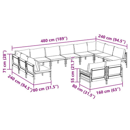 Gartensofa-set mit Kissen 12 pcs Schwarz Stahl