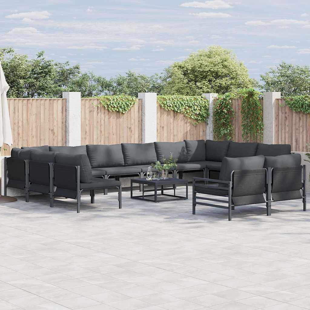 vidaXL Gartensofa-set mit Kissen 13 pcs Schwarz Stahl
