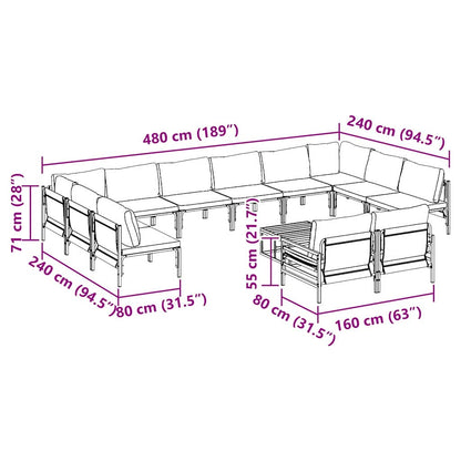 vidaXL Gartensofa-set mit Kissen 13 pcs Schwarz Stahl