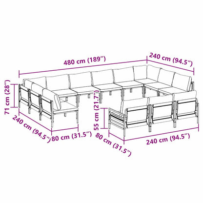 Gartensofa-set mit Kissen 13 pcs Schwarz Stahl