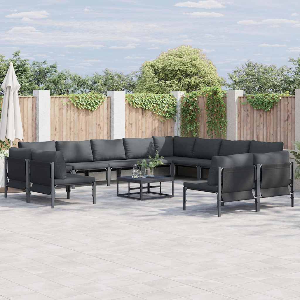vidaXL Ensemble de canapés de jardin avec coussins 12 pcs Acier noir