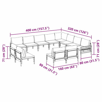 vidaXL Ensemble de canapés de jardin avec coussins 12 pcs Acier noir
