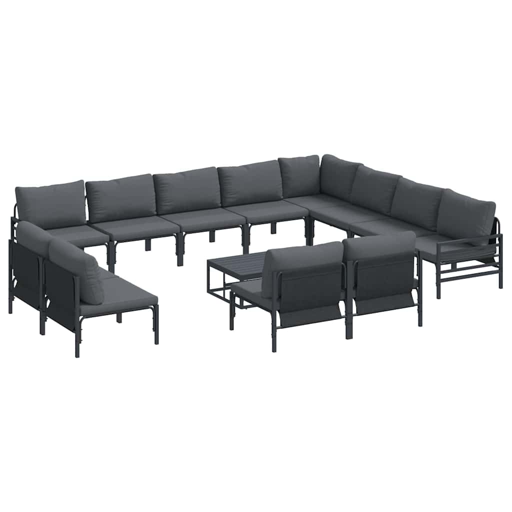 Gartensofa-set mit Kissen 13 pcs Schwarz Stahl