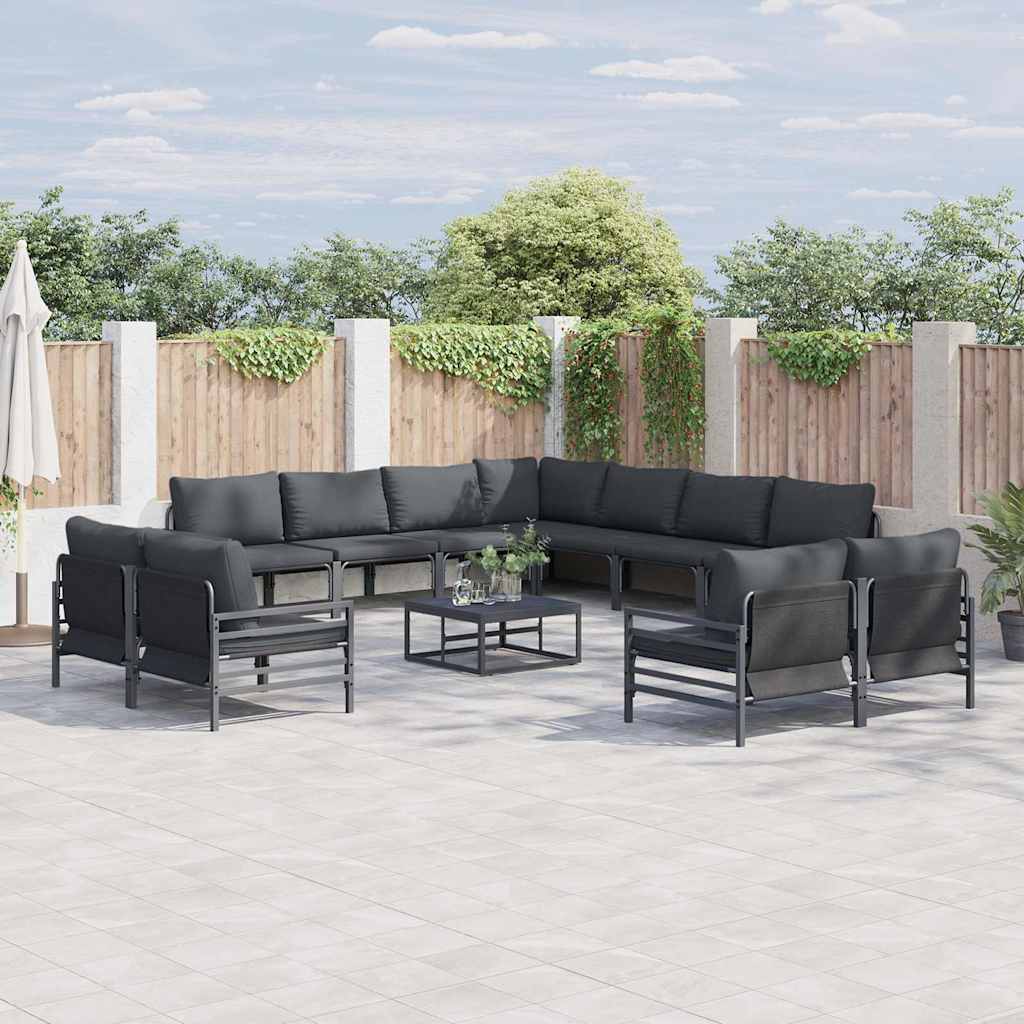 Gartensofa-set mit Kissen 11 pcs Schwarz Stahl