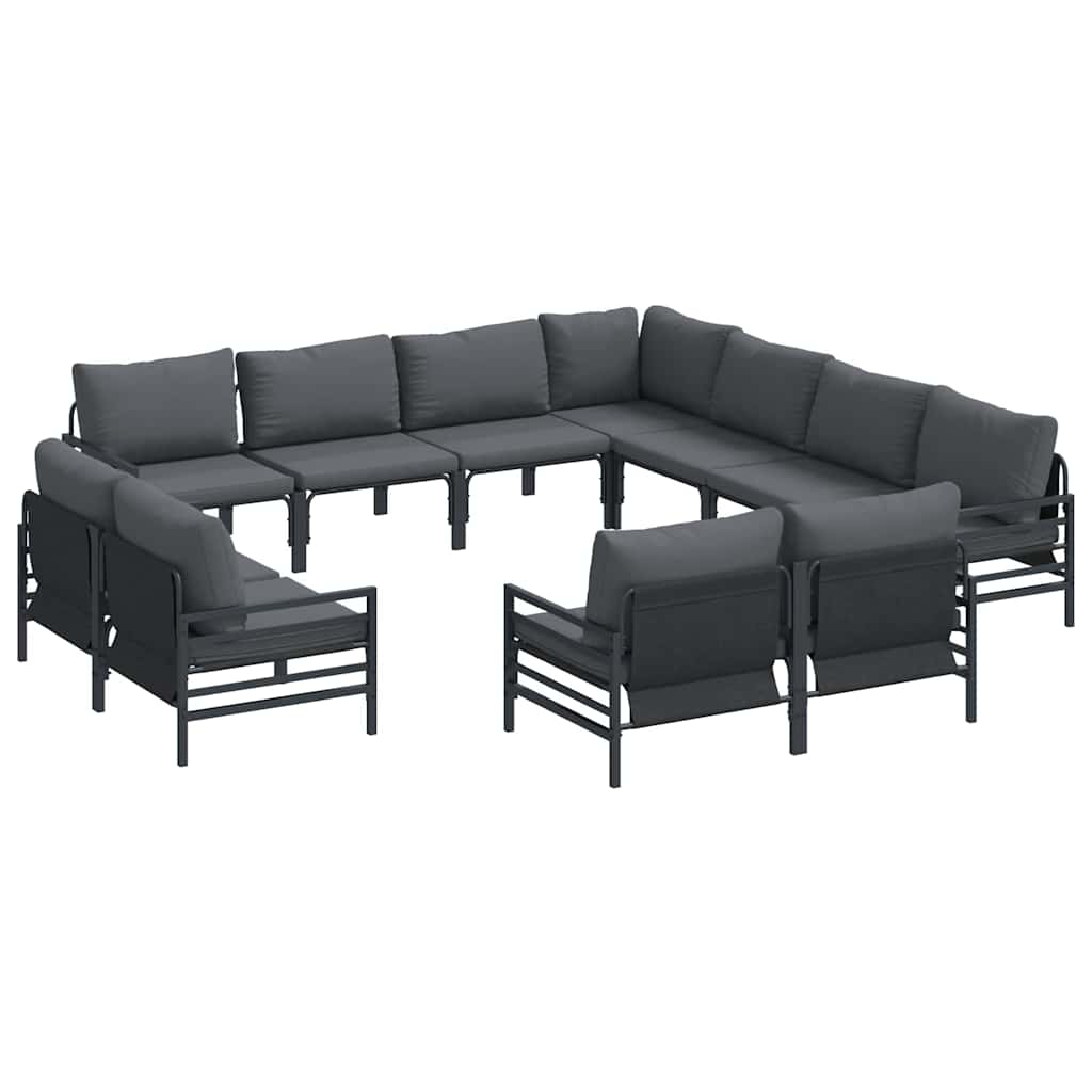 Gartensofa-set mit Kissen 11 pcs Schwarz Stahl