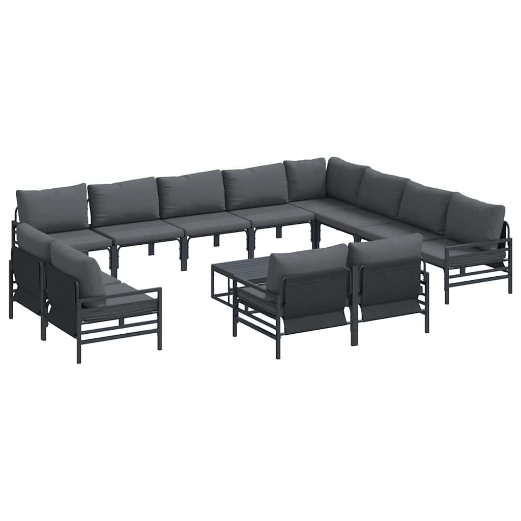 Gartensofa-set mit Kissen 13 pcs Schwarz Stahl