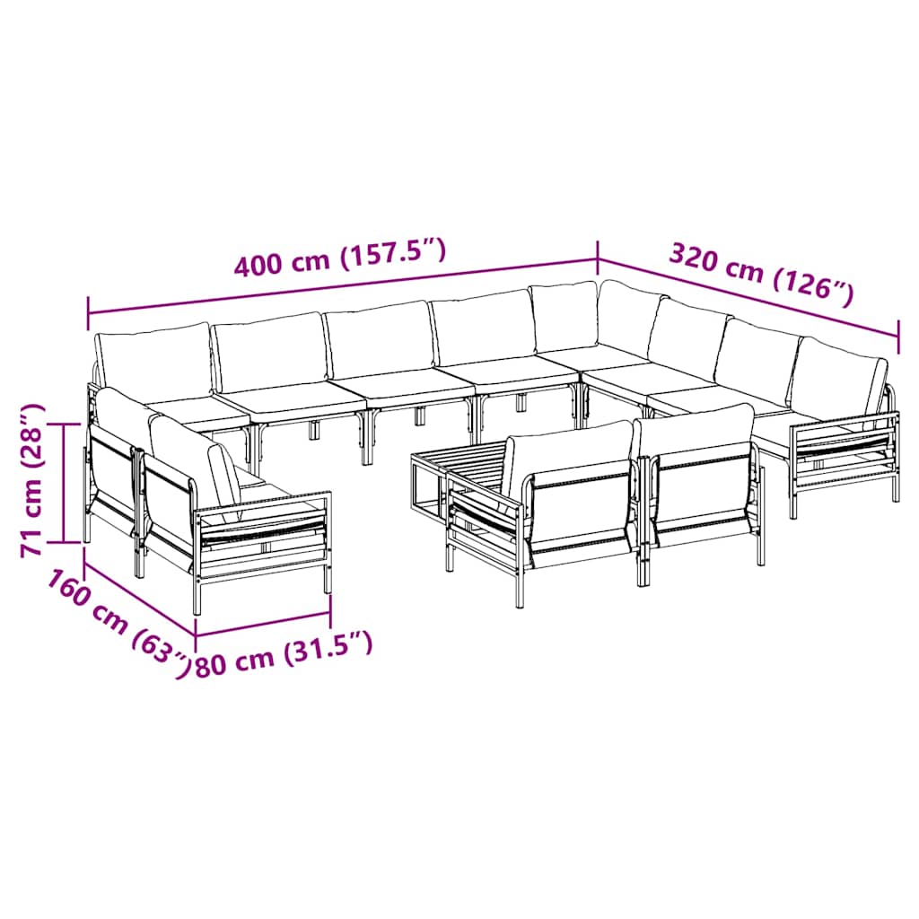 Gartensofa-set mit Kissen 13 pcs Schwarz Stahl