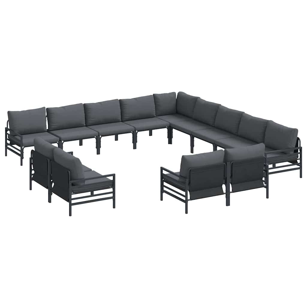 Gartensofa-set mit Kissen 13 pcs Schwarz Stahl
