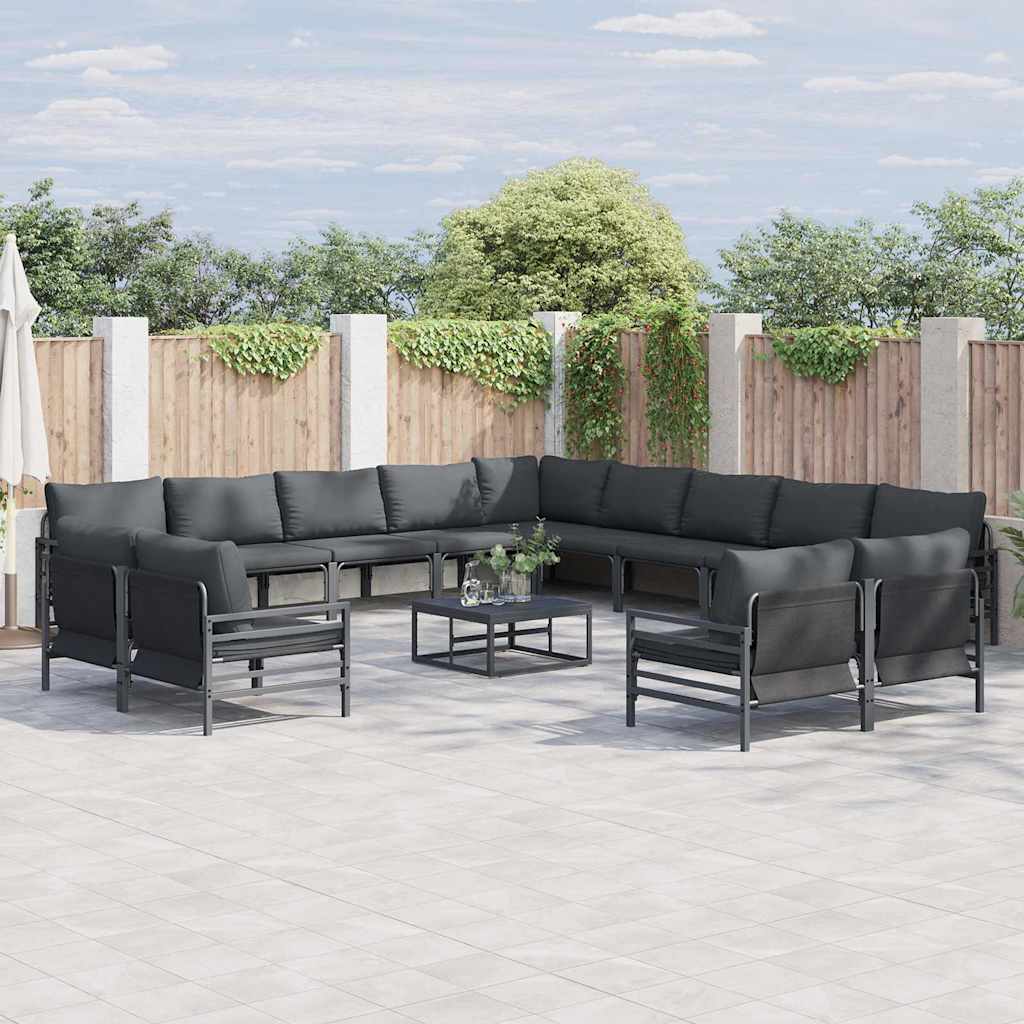 Gartensofa-set mit Kissen 14 pcs Schwarz Stahl