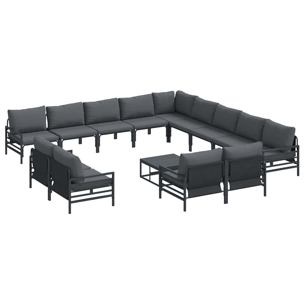 Gartensofa-set mit Kissen 14 pcs Schwarz Stahl
