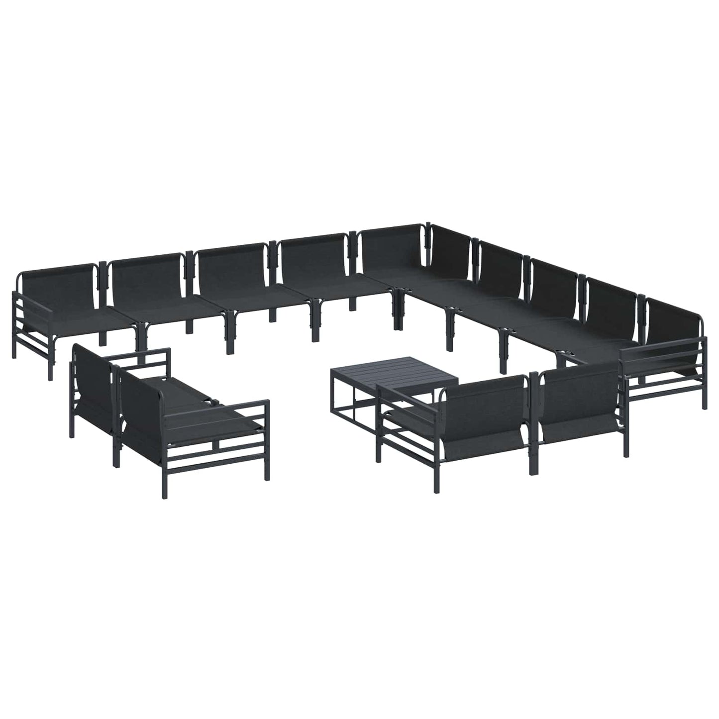 Gartensofa-set mit Kissen 14 pcs Schwarz Stahl