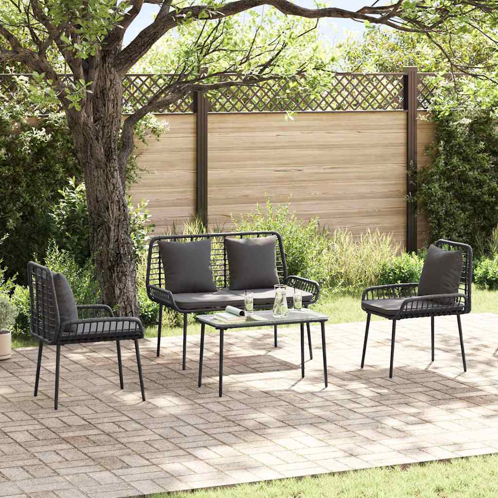 vidaXL Salon de jardin avec coussins 4 pcs Noir et crème Résine tressée