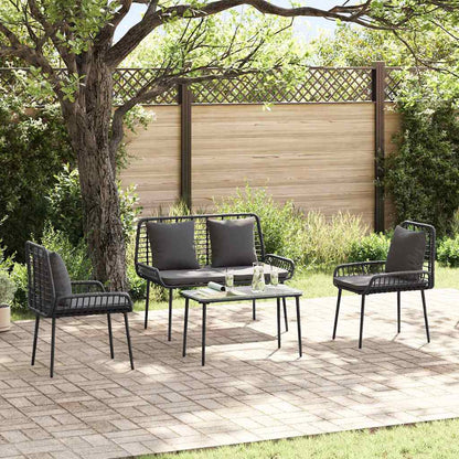 vidaXL Salon de jardin avec coussins 4 pcs Noir et crème Résine tressée