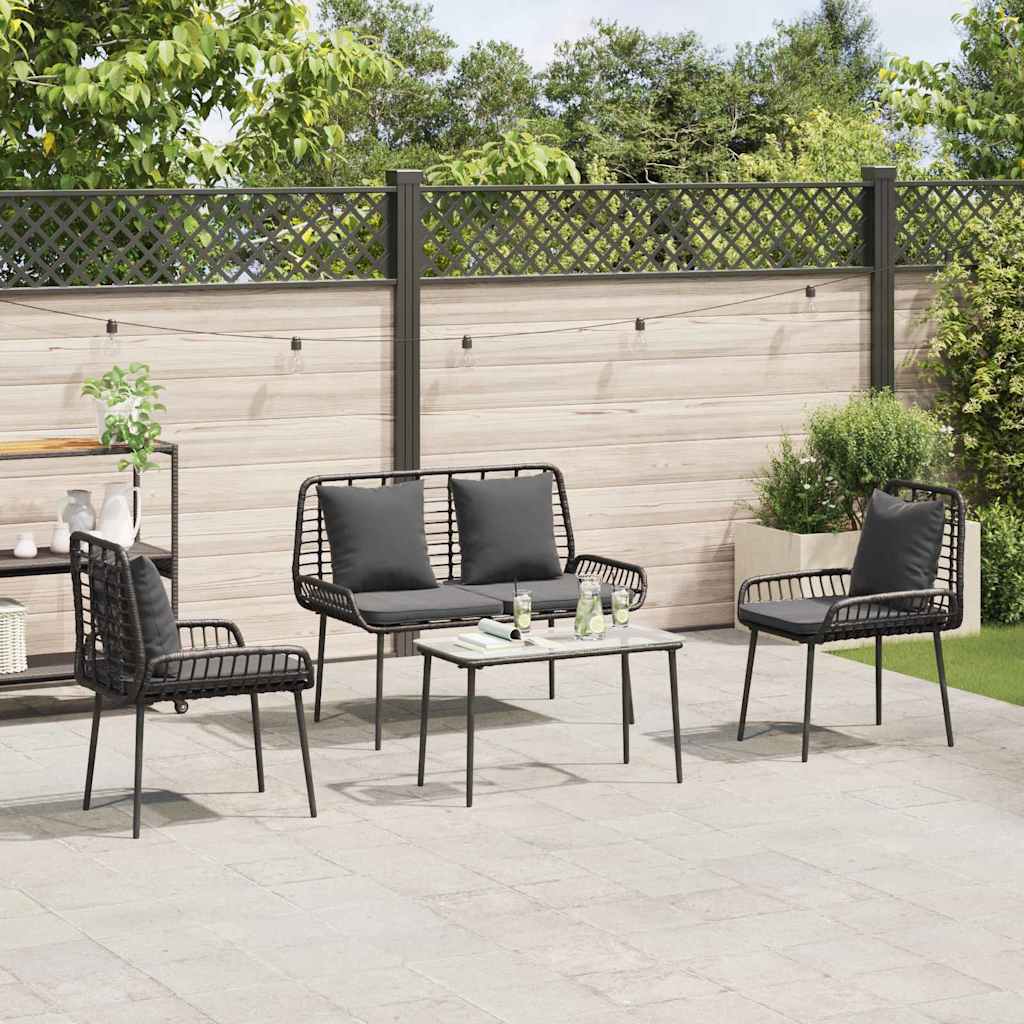 vidaXL Salon de jardin avec coussins 4 pcs Noir et crème Résine tressée
